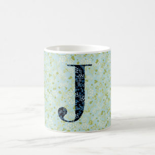 Mug Lettre J vert clair et bleu liberté