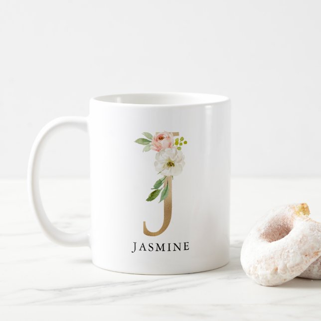MUG LETTRE JAUNE JAUNE JAUNE PLEINE FLEUR ET OR (Avec donut)