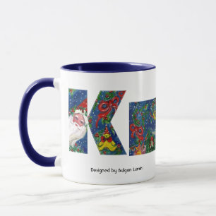 MUG LETTRE K DE NOËL / MONOGRAMME DE RIBON ROUGE PÈRE 