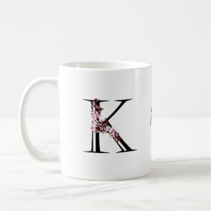 Mug Lettre K, Fleur de cerisier   Nom du script du mon