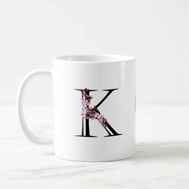 Mug Lettre K, Fleur de cerisier | Nom du script du mon (Gauche)