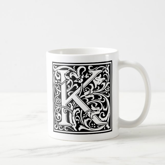 Mug Lettre K Monogramme médiéval Art Nouveau (Droite)