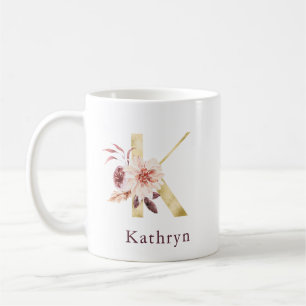 MUG LETTRE K MONOGRAPHIQUE FLORALE BOURMANDE ET ROSE