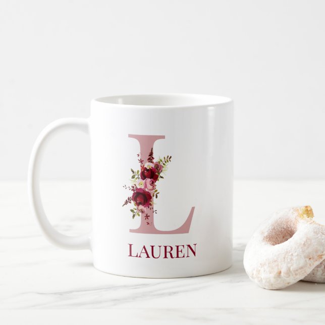 Mug Lettre L Bourgogne Blush Floral (Avec donut)