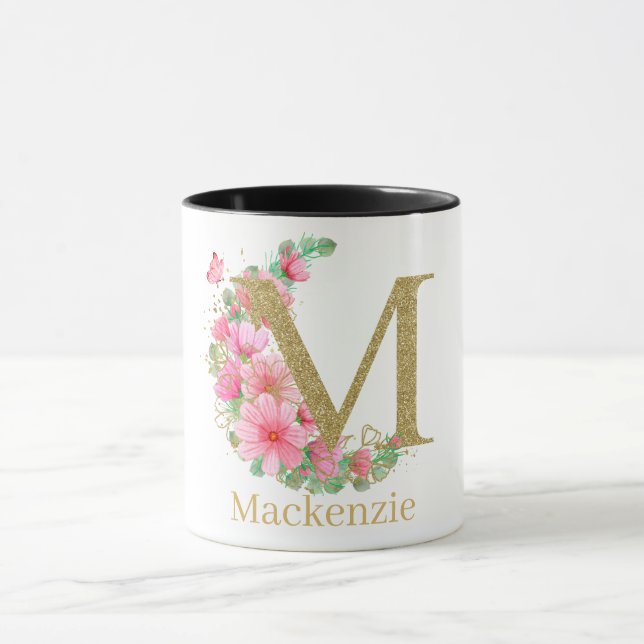 Mug LETTRE M AQUACOLE OR ET MONOGRAPHIQUE Floral (Centre)