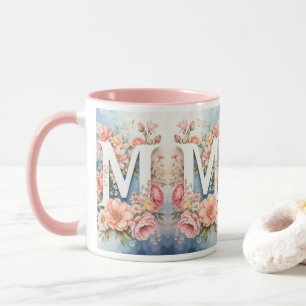 Mug Lettre M Monogramme Floral Élégant Vintage