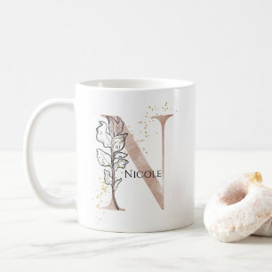 Mug Lettre moderne initiale N Boho Personnalisée