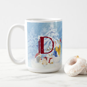 Mug Lettre monogramme D mignon Angel Snowman Noël