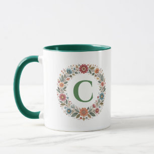 Mug Lettre monogramme fleurs folkloriques Couronne Cad