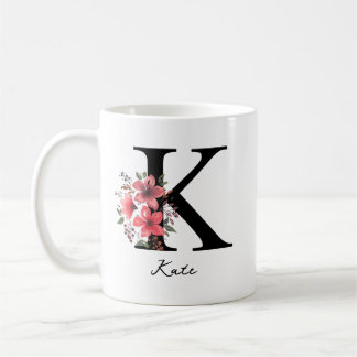 Mug Lettre monogramme floral K Margaret Nom personnali