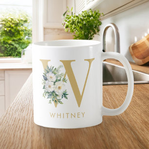 Mug Lettre monogramme Floral Nom initial