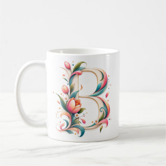 Mug Lettre Monogramme Florale B Nom Personnalisé Éléga