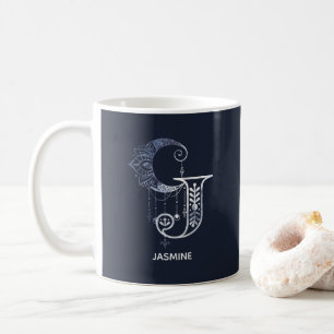 Mug Lettre monogramme J Boho Crescent Moon Mandala