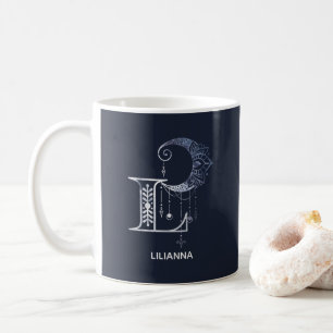 Mug Lettre monogramme L Boho Crescent Moon Mandala