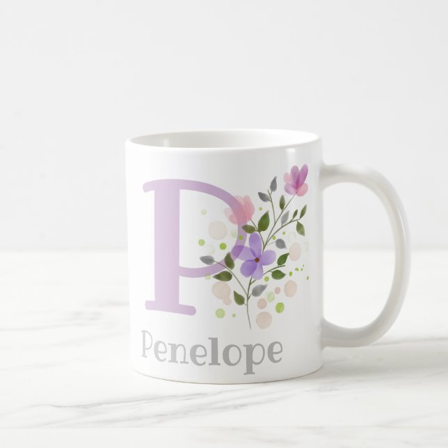 Mug Lettre monogramme P & Nom chrétien (Droite)
