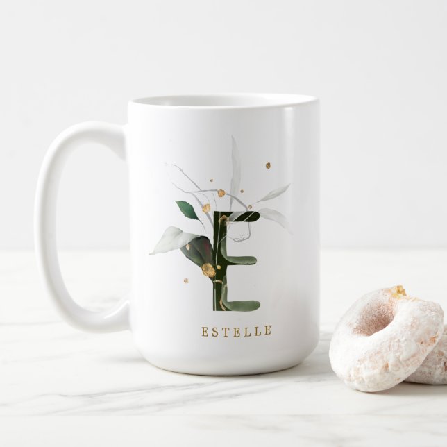 Mug LETTRE MONOGRAPHIQUE DE FLIAGE Tropical "E" Person (Avec donut)