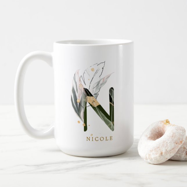 Mug LETTRE MONOGRAPHIQUE DE FLIAGE Tropical "N" Person (Avec donut)