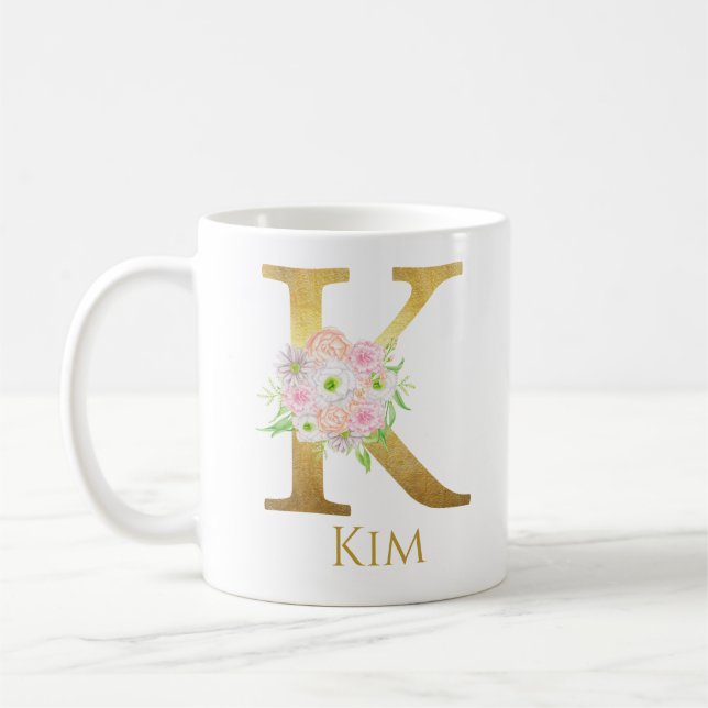 Mug LETTRE MONOGRAPHIQUE D'OR Floral Personnalisé K Pe (Gauche)
