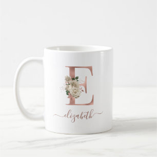 Mug LETTRE MONOGRAPHIQUE D'OR Rose D'Ivoire Floral "E"