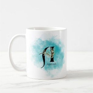 Mug LETTRE MONOGRAPHIQUE Élégante A Turquoise Fleur d'