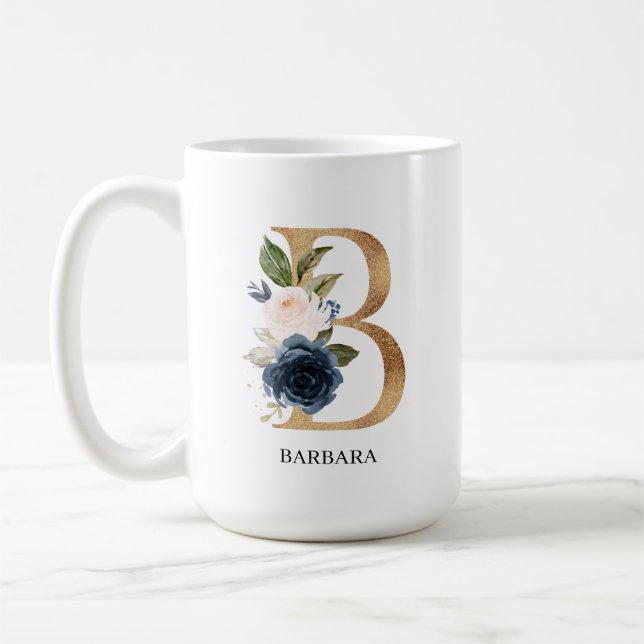 Mug LETTRE MONOGRAPHIQUE Florale Blush Navy "B" Person (Gauche)