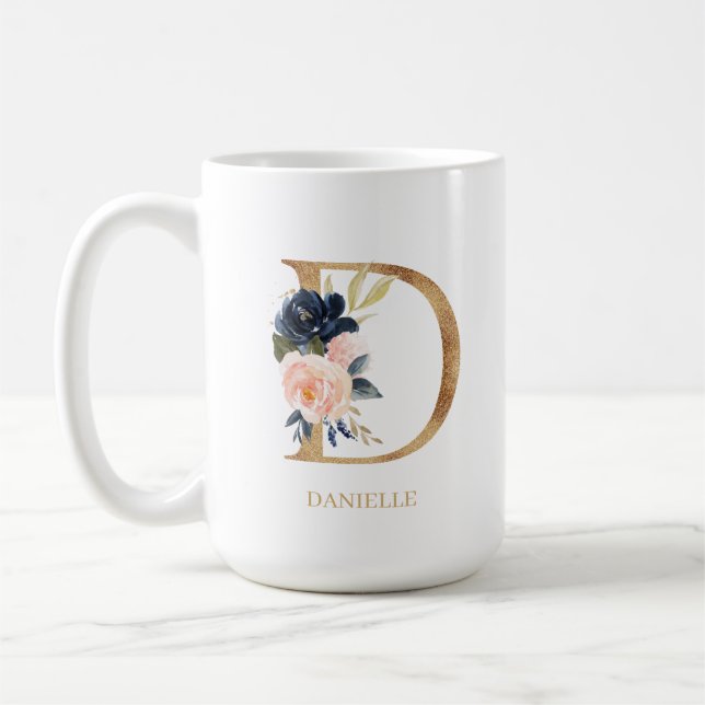 Mug LETTRE MONOGRAPHIQUE Florale Blush Navy "D" Person (Gauche)