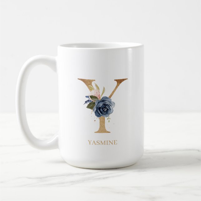 Mug LETTRE MONOGRAPHIQUE Florale Blush Navy "Y" Person (Gauche)
