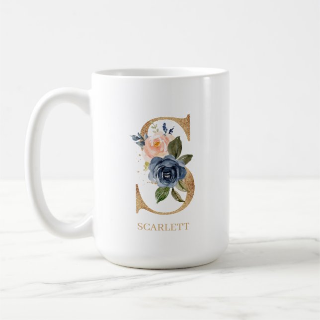 Mug LETTRE MONOGRAPHIQUE Florale Blush "S" Personnalis (Gauche)