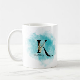 Mug LETTRE MONOGRAPHIQUE K Turquoise or Flower
