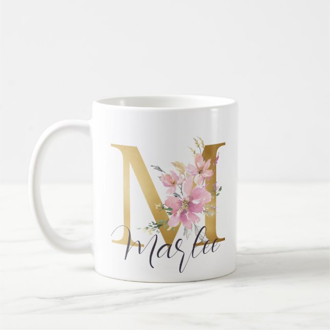 Mug LETTRE MONOGRAPHIQUE OR Floral Rose Élégant M (Gauche)