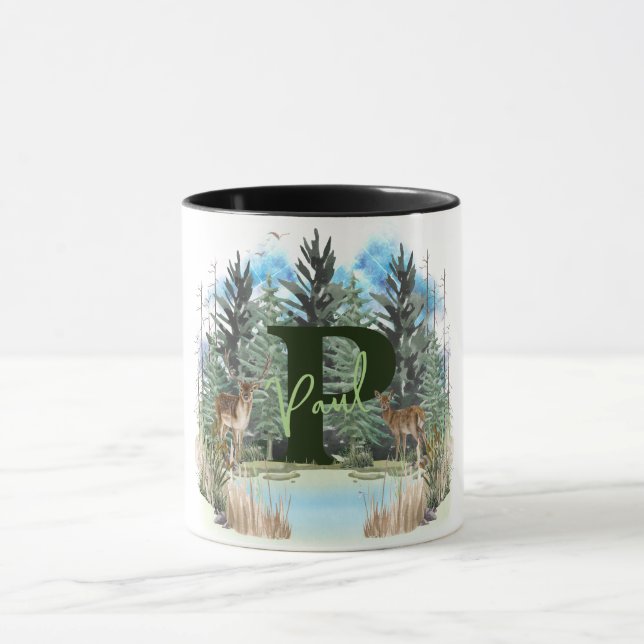 Mug Lettre monographique personnalisée P Cerf aquarell (Centre)