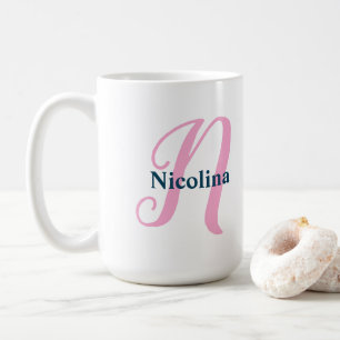 Mug Lettre monographique rose personnalisée N Nom pers