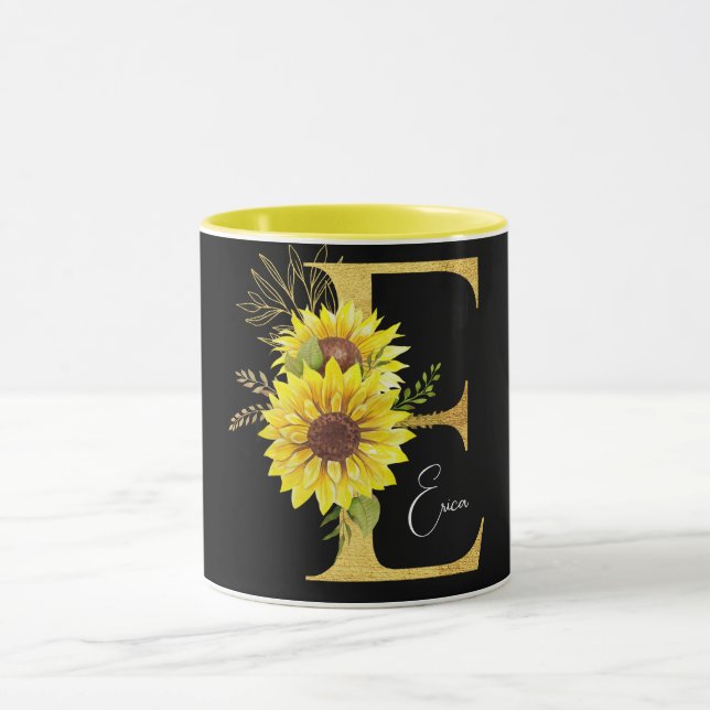 Mug LETTRE MONOGRAPHIQUE Tournesol E LETTRE Florale E (Centre)