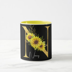 Mug LETTRE MONOGRAPHIQUE Tournesol N LETTRE Florale N