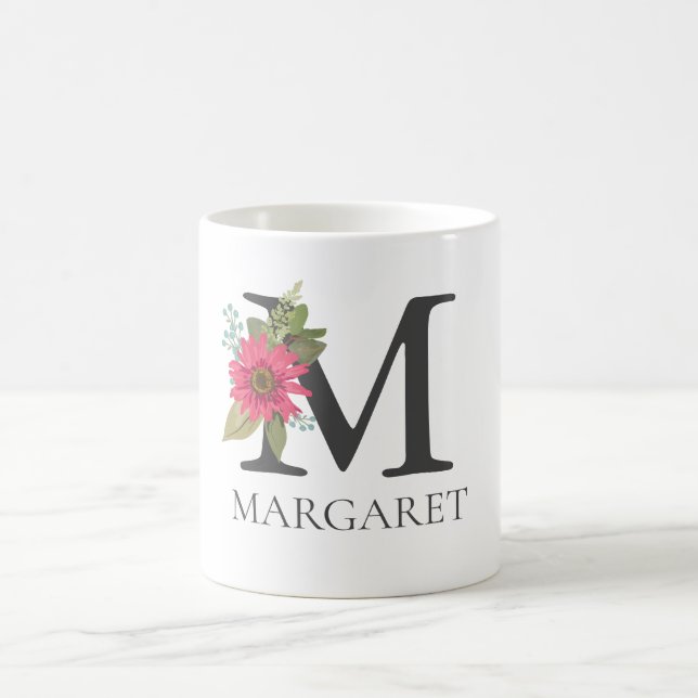 Mug LETTRE MONOMOBILE Florale Moderne Personnalisable  (Centre)