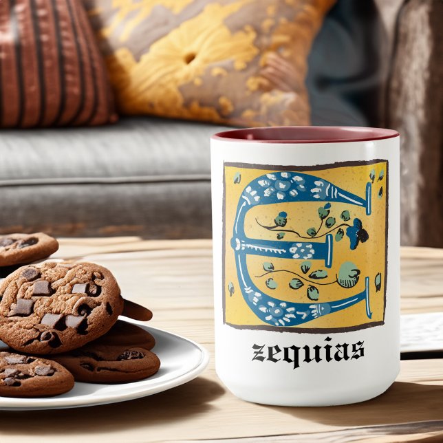 Mug LETTRE MOYENNE Florale Illuminée E MONogramme (Créateur téléchargé)