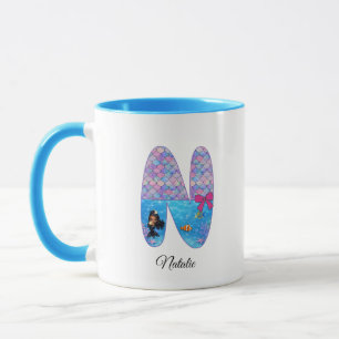 Mug Lettre N de l'alphabet de sirène personnalisée