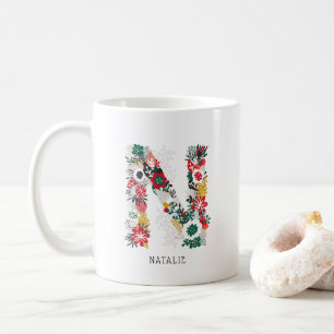Mug Lettre N   LETTRE FLEURIE Whimsical Monogramme I M