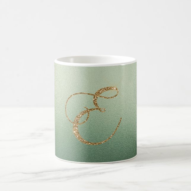 Mug LETTRE Olive Green Gold Parties scintillant E (Centre)