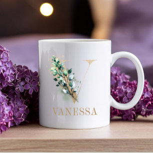 Mug Lettre or Monogramme floral V