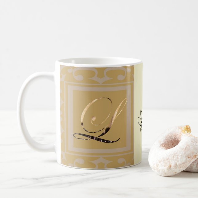 Mug Lettre or sophistiquée L Élégant Monogramme (Avec donut)