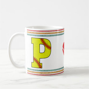 Mug Lettre P de softball Rétro Vintage Athlétique