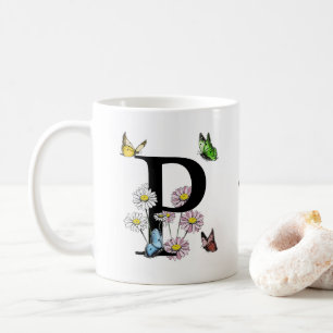 Mug Lettre P Floral Papillon Monogramme initial