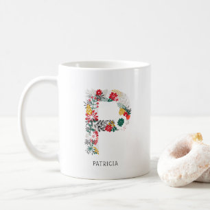 Mug Lettre P   LETTRE FLEURIE Whimsical Monogramme I M