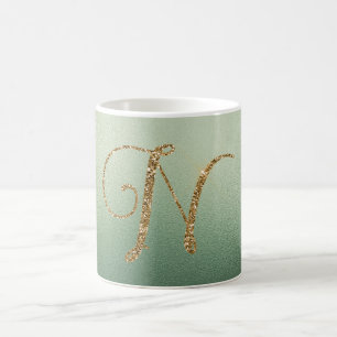 Mug Lettre Parties scintillant or vert olive N