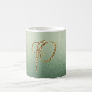Mug Lettre Parties scintillant or vert olive P
