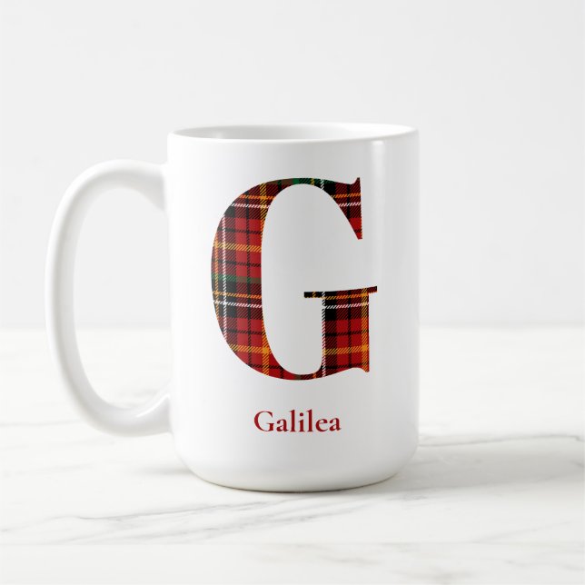 Mug Lettre plaid tendance G Monogramme Nom Noël (Gauche)