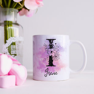 Mug LETTRE PLEINE ROSE POROULE FLEUVE NOIR MONogramme