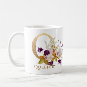 Mug Lettre Q - Gold Floral Nom soeur collègue ami coll