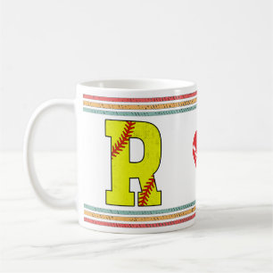Mug Lettre R de softball vintage rétro Varsity